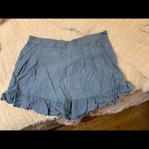 Jcrew chambray ruffle shorts